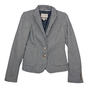 Banana Republic Blazer Jacket Women's 2 Black White Houndstooth Preppy Old Money